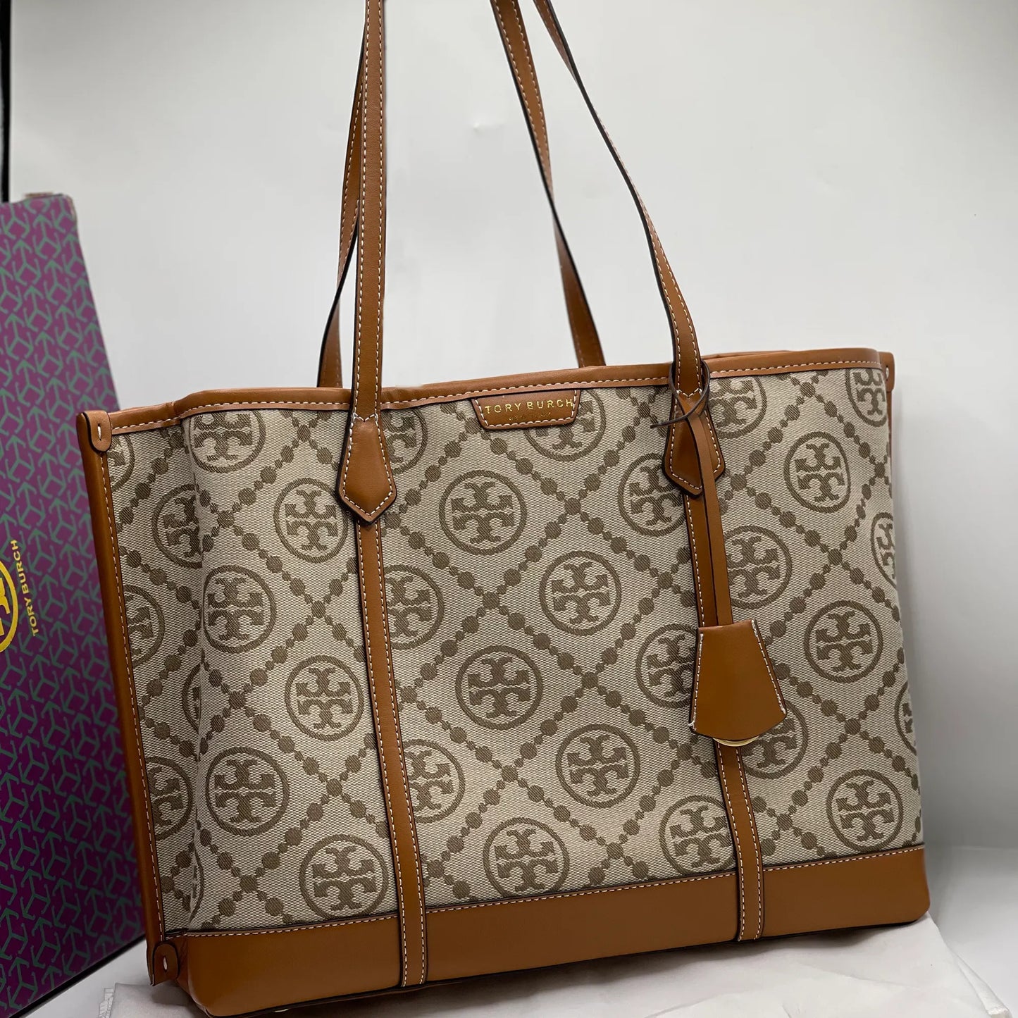 Tory Burch T Monogram Large Jacquard Tote Bag Hazel