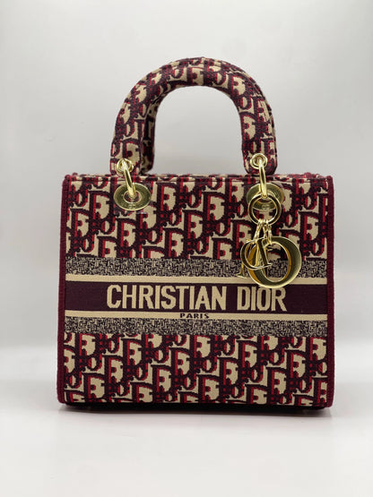 Dior LADY HAND BAG - Maroon Oblique